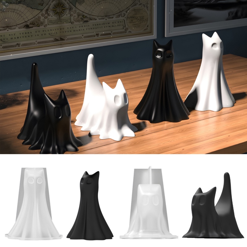 Candle Making Equipment - Gato fantasma halloween desktop ornamento gesso